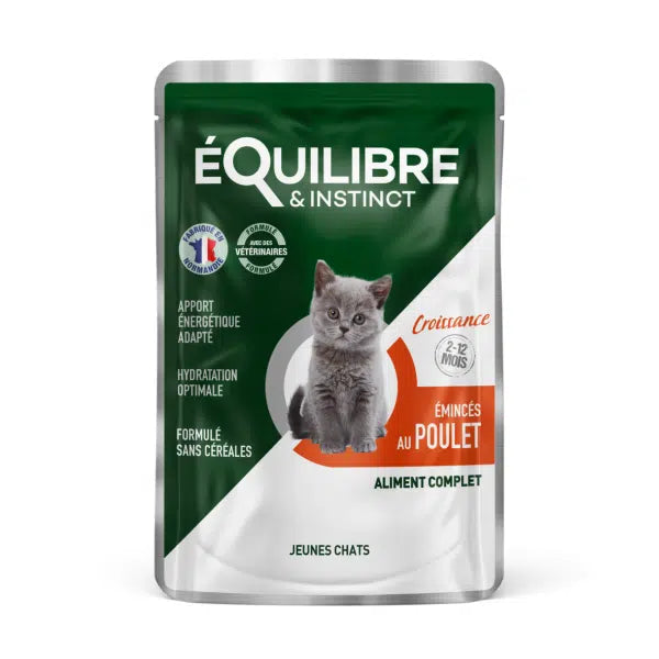 EQUILIBRE POCHON EFFILÉS CROISSANCE CHATON POULET / LAIT SPIRULINE 85gr