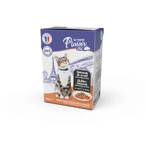 PLAISIR CHEF CHAT 190G CASSEROLE DE POULET AVEC TOMATES & OLIVES