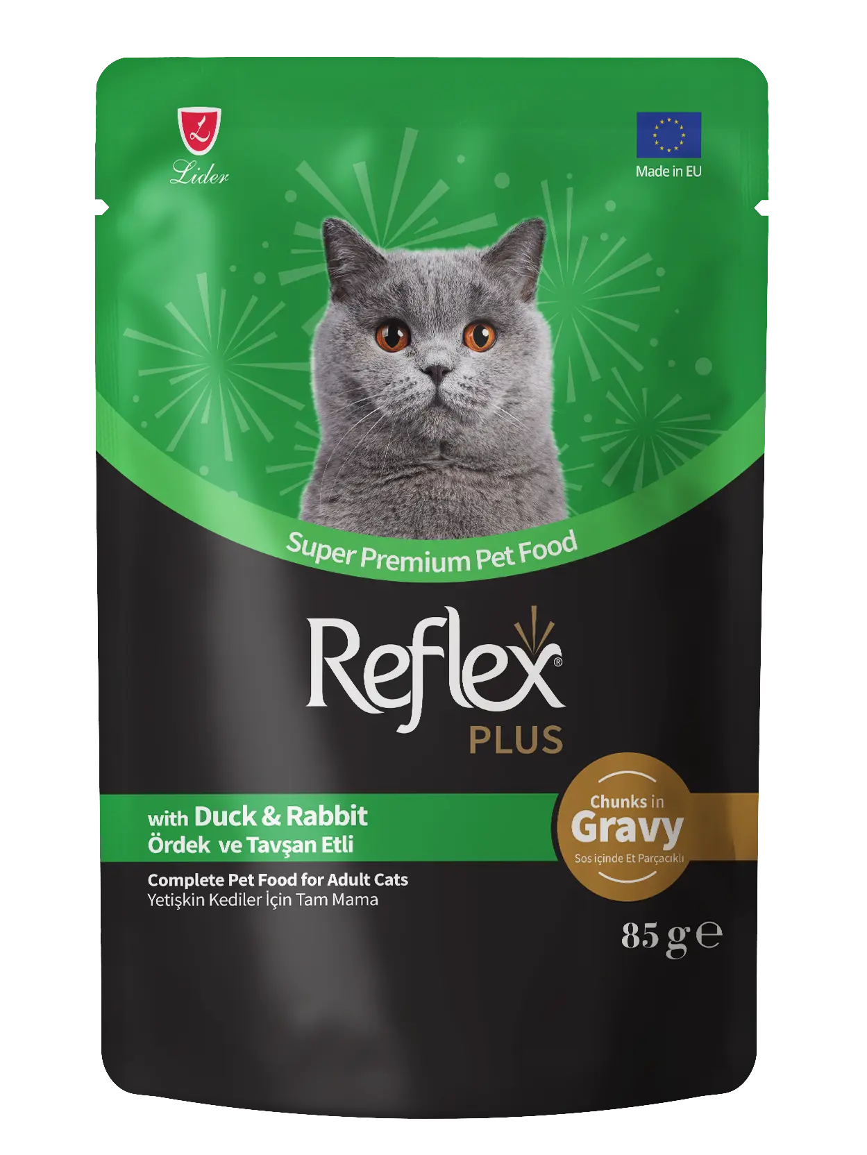Reflex Plus Pochon Gravy Adult Cat With Rabbit And Duck - 85gr