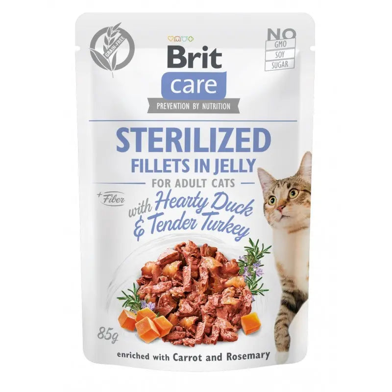 Pochon Brit care chat stérilisé canard et dinde en gelée 85G
