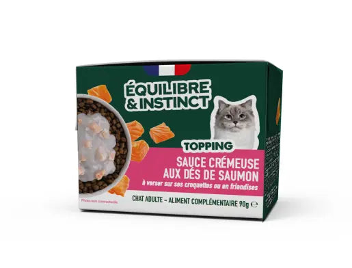 Équilibre & Instinct – Topping Crémeux aux Dés de Saumon pour Chat – 90GR