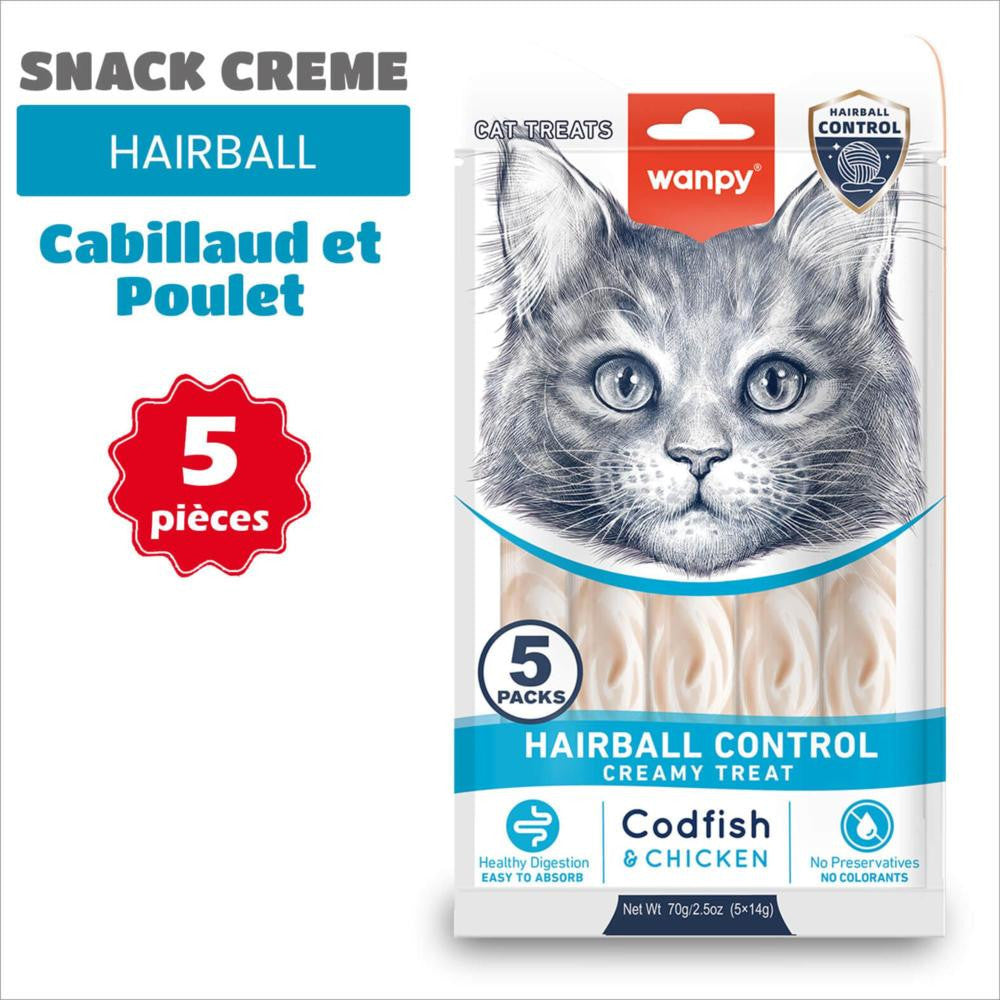WANPY FRIANDISE LIQUIDE CHAT (5x14g) - Hairball - cabillaud & poulet