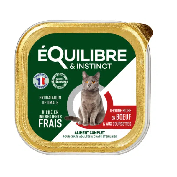 EQUILIBRE BARQUETTE BOEUF-COURGETTES CHAT STERIL BQ 85gr