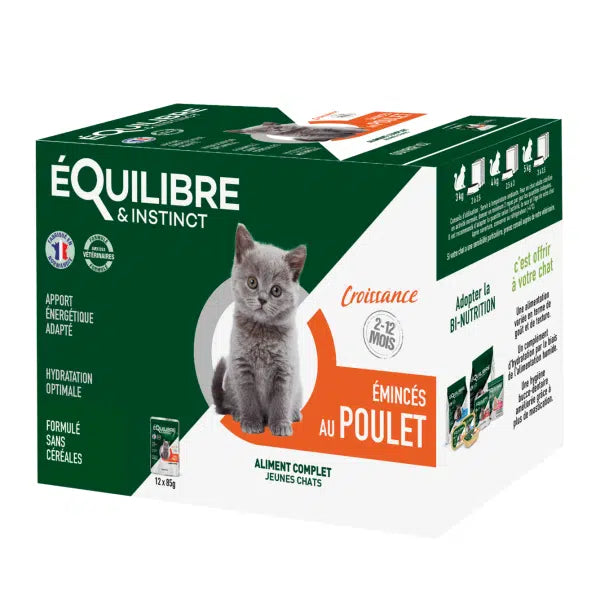 PACK EQUILIBRE POCHON EFFILÉS CROISSANCE CHATON POULAT / LAIT SPIRULINE 12X85gr
