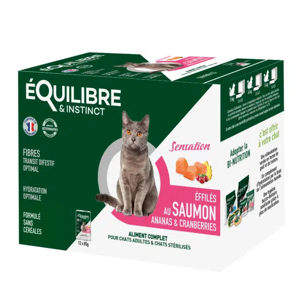 PACK EQUILIBRE POCHON EFFILÉS SENSATION SAUMON ANANAS CRANBERRIES 12X85gr