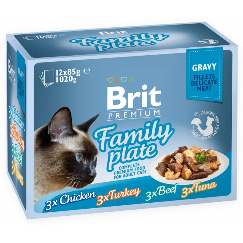 Brit Premium Chat Filets Délicats en Sauce Family Plate (12x85GR)