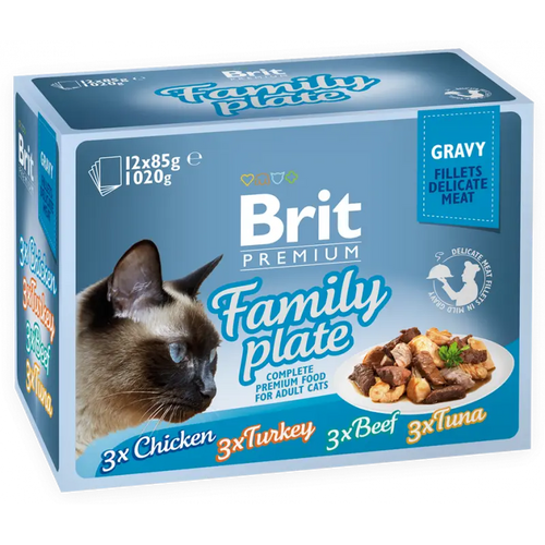 Brit Premium Chat Filets Délicats en Sauce Family Plate (12x85GR)
