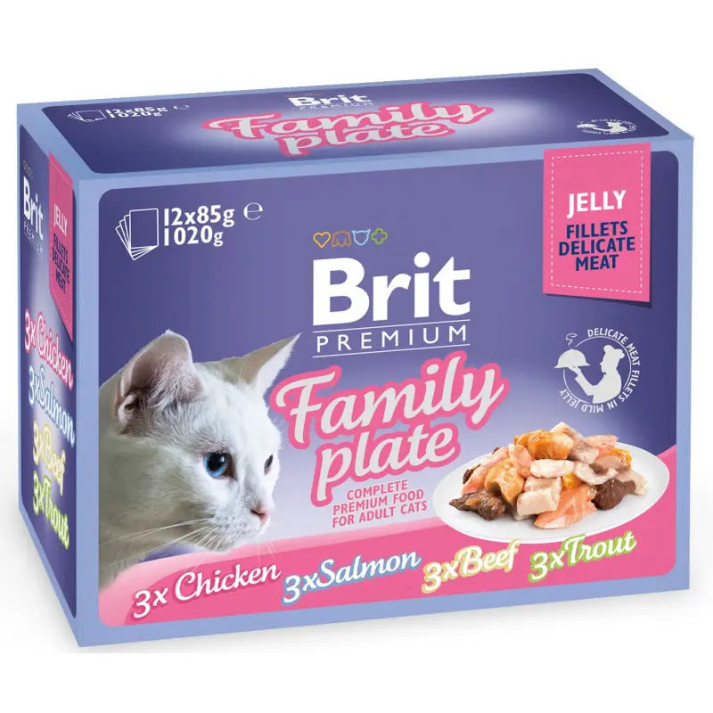 Brit Premium Chat Filets Délicats en Gelée Family Plate (12x85GR)