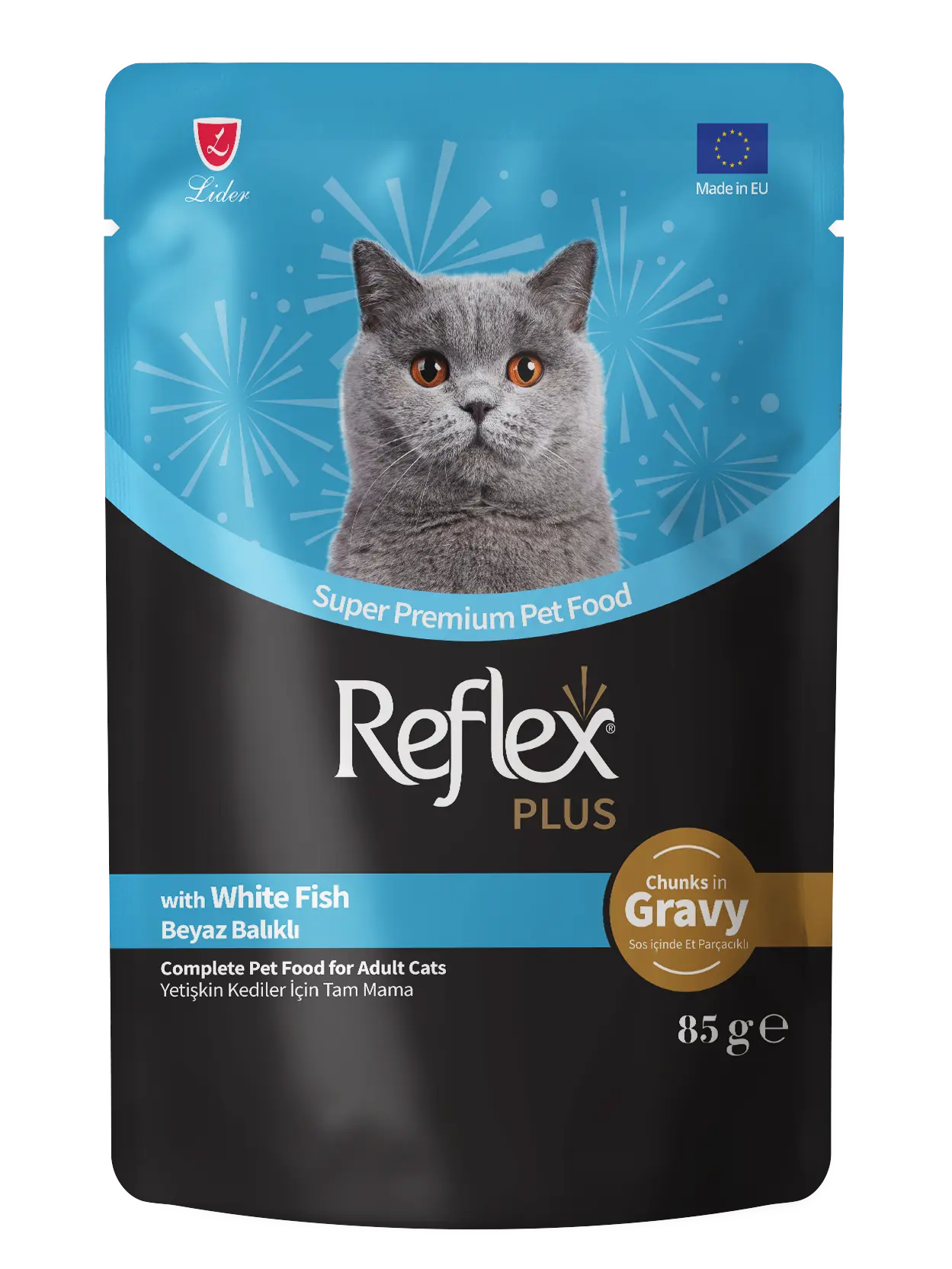 Reflex Plus Pochon Gravy Adult Cat With White Fish - 85gr