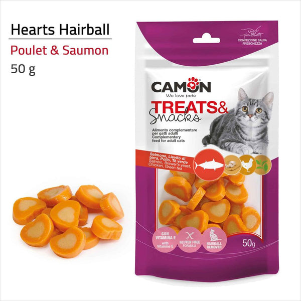 CAMON FRIANDISE CHAT HEARTS HAIRBALL 1.5cm / 50g - poulet saumon